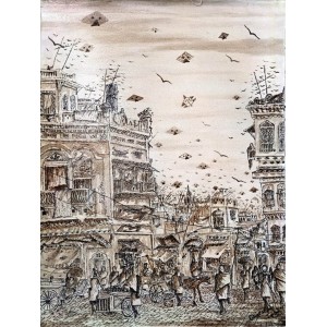 Ghazanfar Iqbal, 17 x 22 inch, Mixed Media On Canvas, Cityscape Painting, AC-GIQ-003